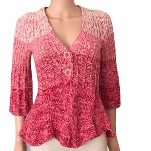 Vintage Sparrow red cream pink button knit cardigan
